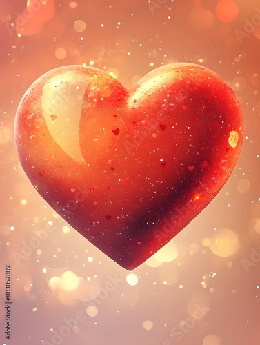 Glowing Red Heart Surrounded by Sparkling Bokeh in Warm Tones for Valentine s Day photo