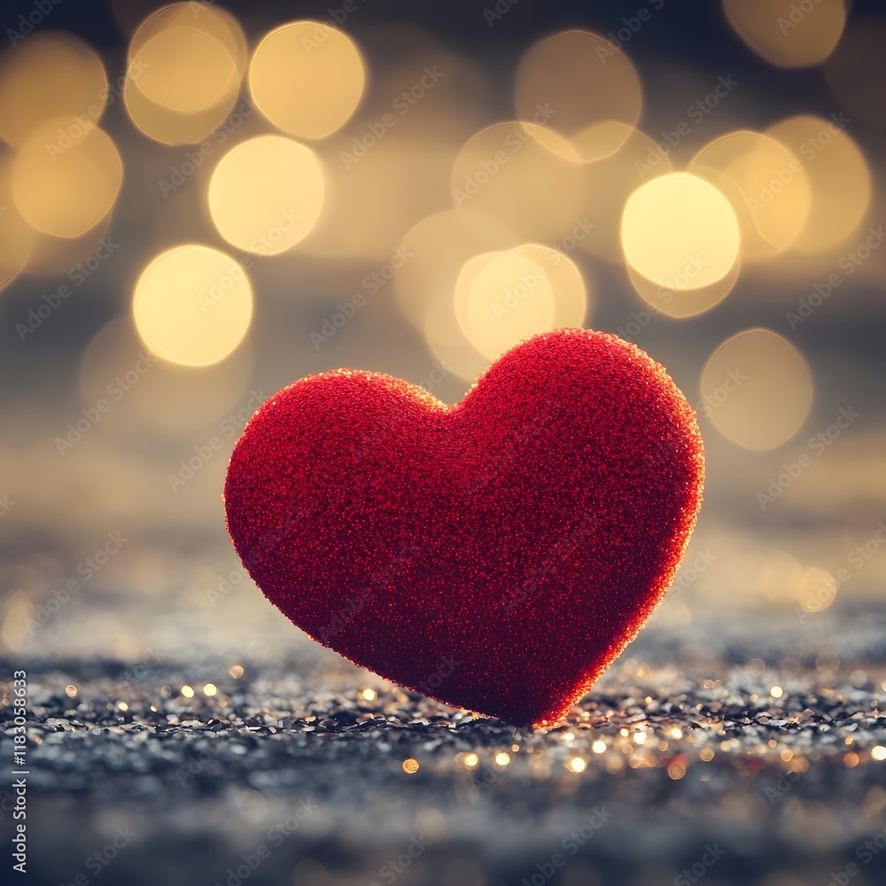 Fototapeta premium Glowing Red Heart Illuminating Romantic Bokeh Background for Valentine s Day