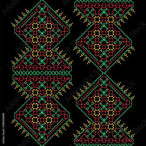 Kasuti india stitch embroidery needlework for fabric background paper wallpaper tiles seamless artwork simple geometric printed  pattern design