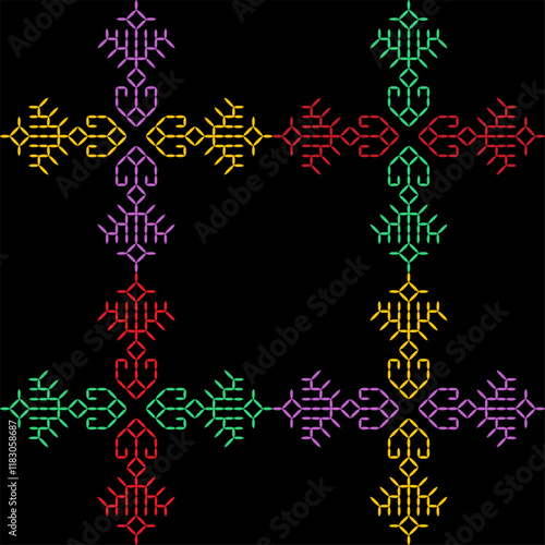 Kasuti india stitch embroidery needlework for fabric background paper wallpaper tiles seamless artwork simple geometric printed  pattern design