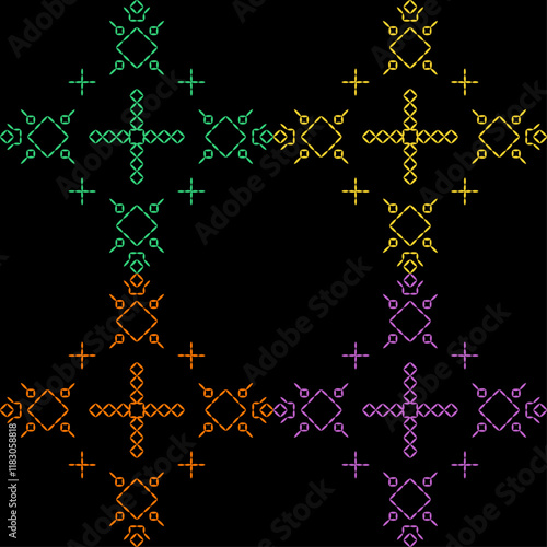 Kasuti india stitch embroidery needlework for fabric background paper wallpaper tiles seamless artwork simple geometric printed  pattern design