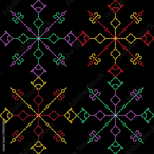 Kasuti india stitch embroidery needlework for fabric background paper wallpaper tiles seamless artwork simple geometric printed  pattern design