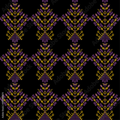 Kasuti india stitch embroidery needlework for fabric background paper wallpaper tiles seamless artwork simple geometric printed  pattern design