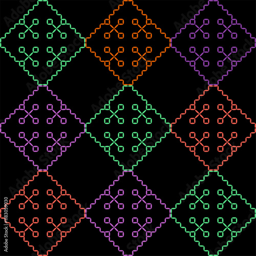 Kasuti india stitch embroidery needlework for fabric background paper wallpaper tiles seamless artwork simple geometric printed  pattern design