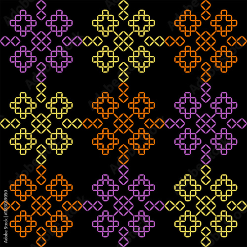 Kasuti india stitch embroidery needlework for fabric background paper wallpaper tiles seamless artwork simple geometric printed  pattern design