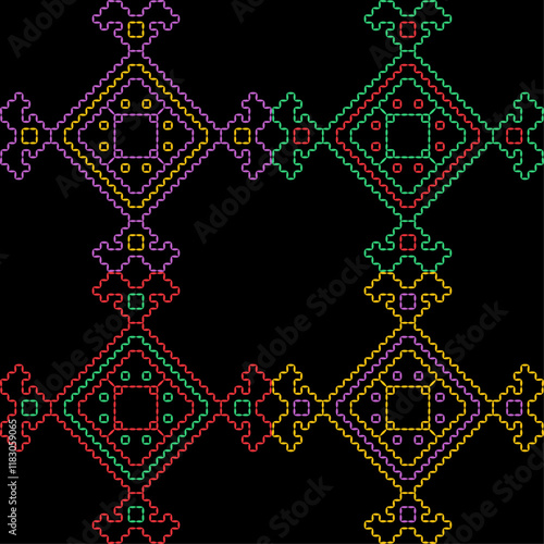 Kasuti india stitch embroidery needlework for fabric background paper wallpaper tiles seamless artwork simple geometric printed  pattern design