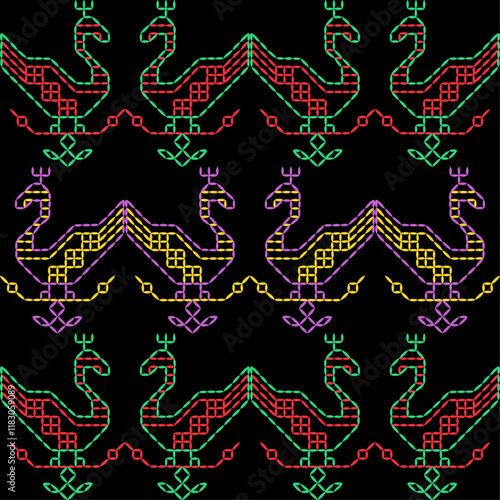 Kasuti india stitch embroidery needlework for fabric background paper wallpaper tiles seamless artwork simple geometric printed  pattern design