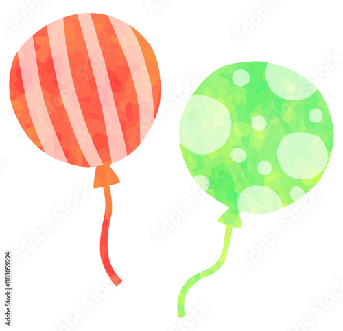 模様のある風船のイラスト 赤 黄緑