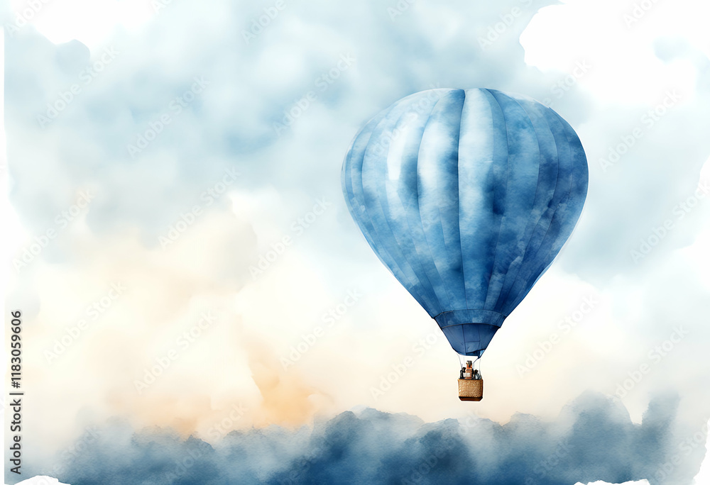 Naklejka premium transparent air blue png watercolor hot background balloon children baby vehicle card party ballooning vignetting sport cute summer tour tourism retro float drawing