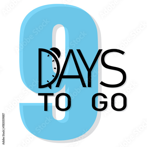 Countdown number nine. Bold 9 days text. Event countdown vector. Light blue focus.