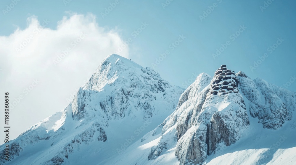 Obraz premium Snow Covered Mountain Peaks Under a Clear Sky