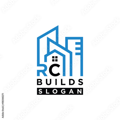 letter RC home builds logo design element vector template