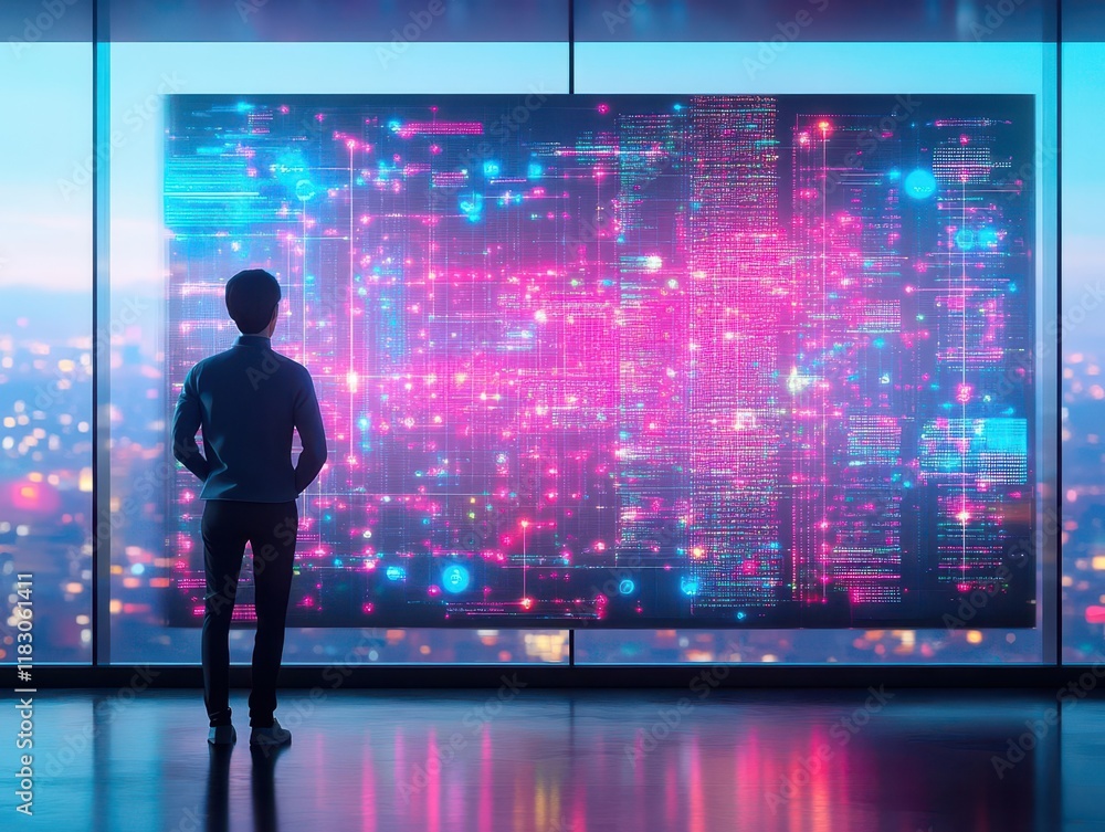Innovator presenting a concept with floating data streams in a sleek conference room, bright and energetic atmosphere, eye-level Innovator presenting a concept with floating data streams in a sleek conference room, bright and energetic atmosphere, eye-level