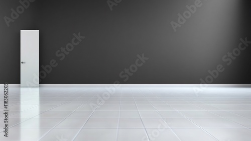 Wallpaper Mural Modern Minimalist 3D Render: Empty Room with Single White Door. AI Generated Torontodigital.ca