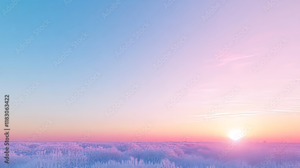 Serene Winter Sunset Over Frosty Field Serene Winter Sunset Over Frosty Field