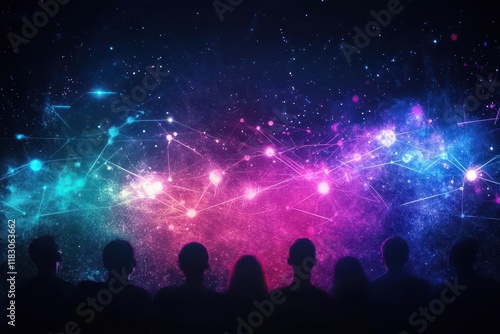 Wallpaper Mural Musicians create colorful data waves, underground rave, pulsating lights, bird's-eye view Torontodigital.ca