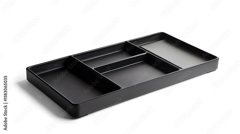 A black tray with four compartments A black tray with four compartments