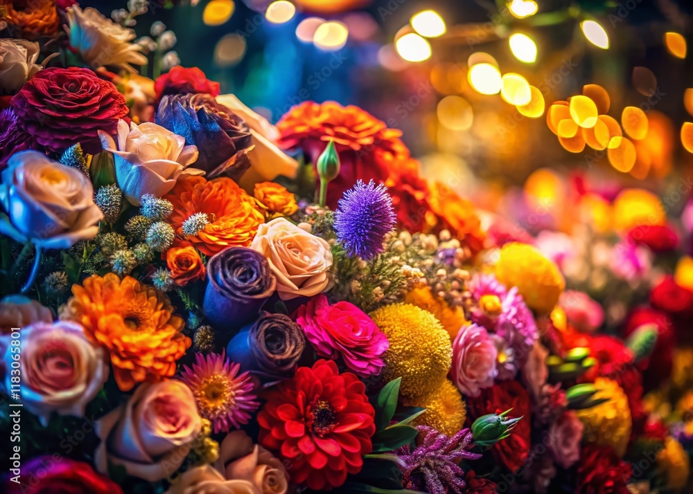 Obraz premium Low Light Floral Background: Vibrant Artificial Flowers