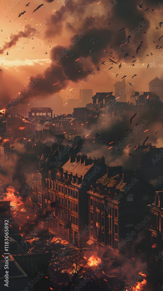 Fototapeta premium The Terrifying Ordeal of World War II Air Raids: A City Under Siege.