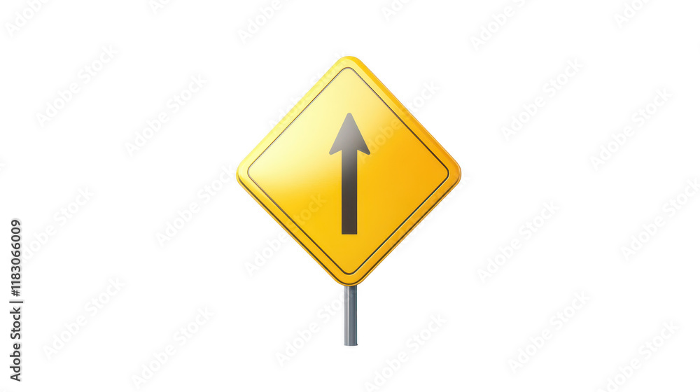 Bright yellow road sign with upward arrow, a symbol of direction and progress Bright yellow road sign with upward arrow, a symbol of direction and progress