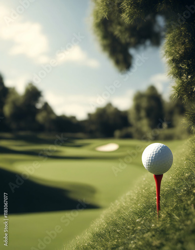 golf was course if nice realistic real view ball design illustration sport club play game green competition tournament grass equipment champion background poster