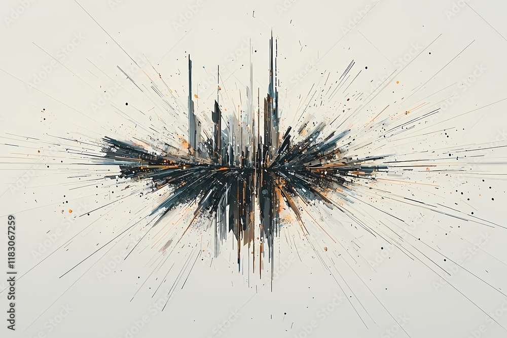 Abstract Explosion of Colorful Lines Creating Urban Skyline Effect Abstract Explosion of Colorful Lines Creating Urban Skyline Effect