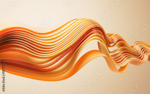 Fotografía Flowing gradient orange curve ribbons background, 3d rendering.