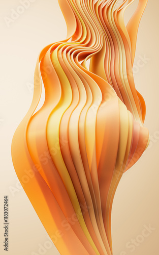 Fototapeta Naklejka Na Ścianę i Meble -  Flowing gradient orange curve ribbons background, 3d rendering.