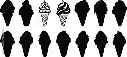 Ice cream silhouettes set, candy pack of vector silhouette design, isolated background