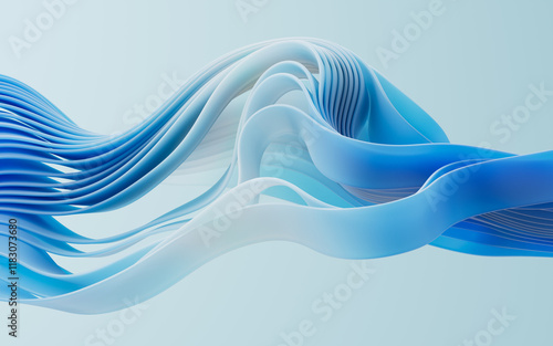 Fototapeta Naklejka Na Ścianę i Meble -  Flowing gradient blue curve ribbons background, 3d rendering.