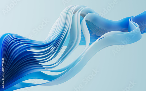 Fototapeta Naklejka Na Ścianę i Meble -  Flowing gradient blue curve ribbons background, 3d rendering.