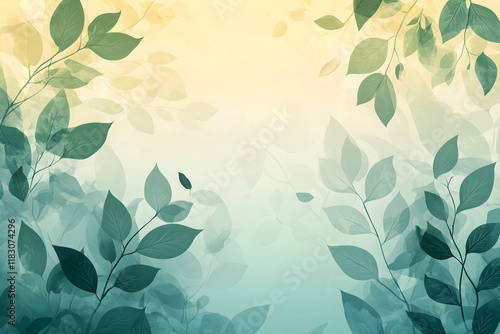 A soothing nature-inspired gradient leaf background wallpaper with soft color transitions, representing lush forests and clear skies. photo