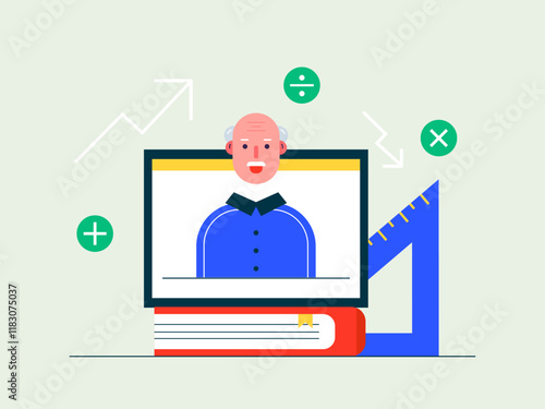 Online teacher. Homeschooling illustrations. Flat vector illustrations