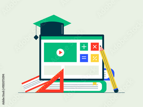 Video digital education. Homeschooling illustrations. Flat vector illustrations