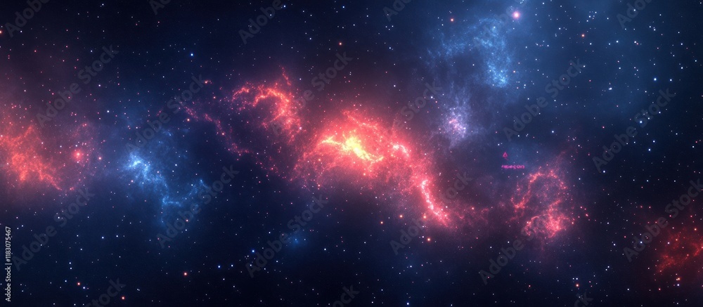 Fototapeta premium Cosmic Nebula with Red and Blue Glowing Gas Clouds.