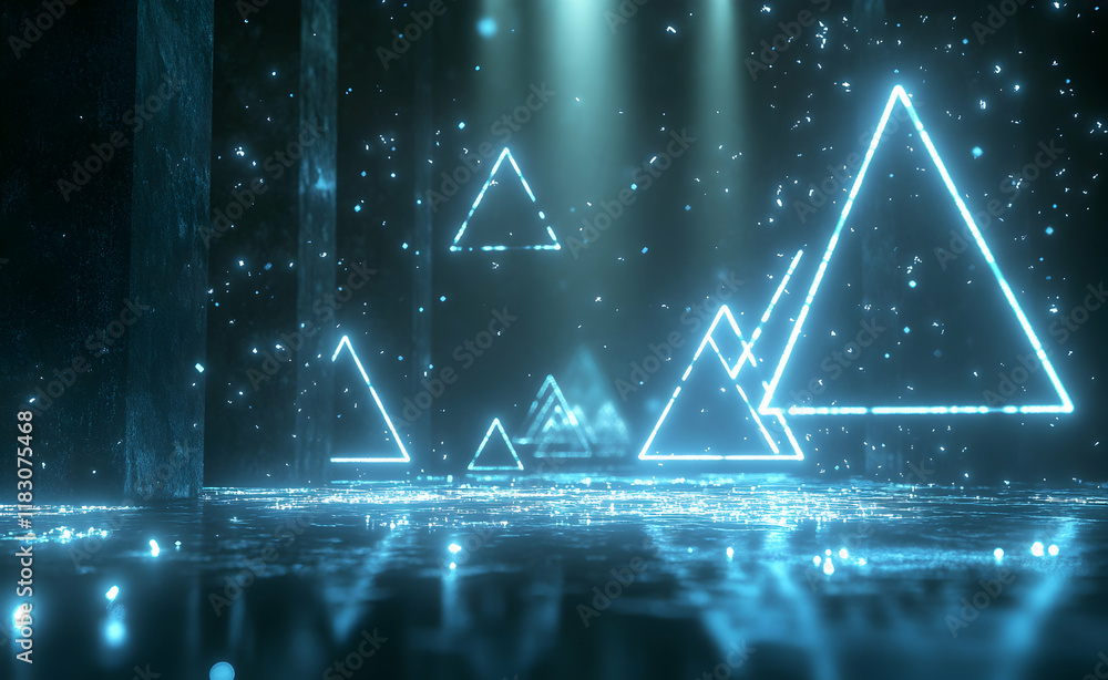 Obraz premium Neon Triangles in a Digital Forest