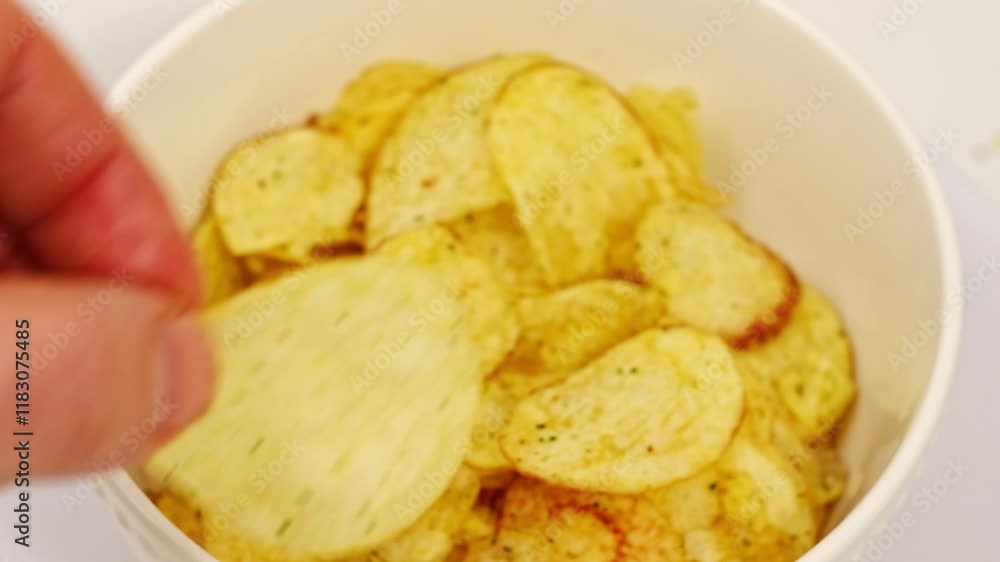 rotation. potato chips with spices in a bowl. rotation. potato chips with spices in a bowl.