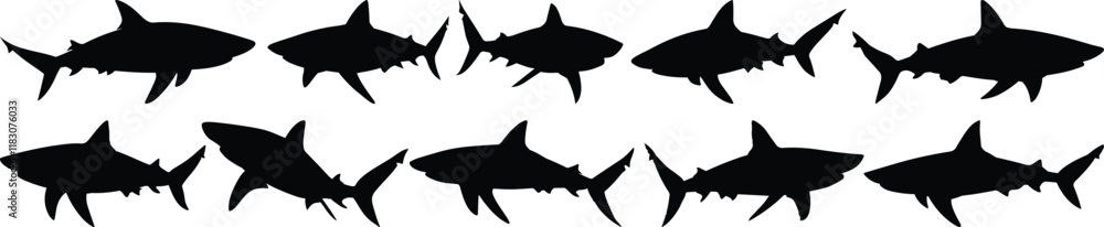 Obraz premium Shark silhouette set vector design big pack of sea illustration and icon