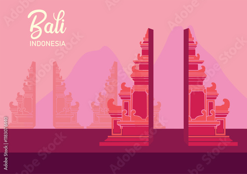 Balinese Temple Day, Vector Illustration suitable for Posters, Banners, and Templates, Bali Indonesia .Nyepi Day, 