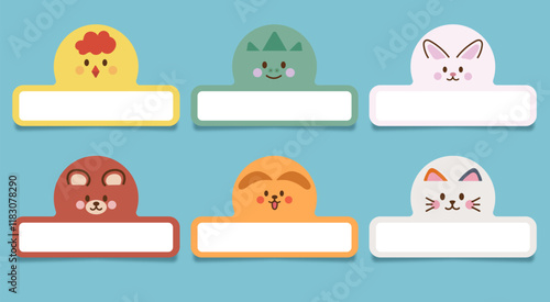 Set of cute name tag label template for school, Notebooks, Books, Stationery, Backpacks, Lunch Boxes. School label animal stickers for kids. 