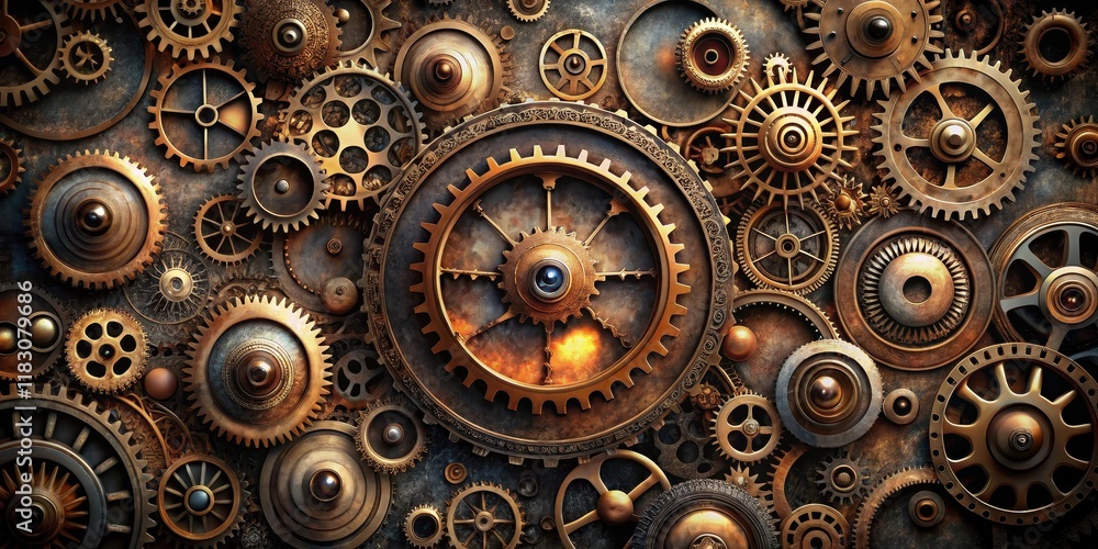 Intricate clockwork mechanism with an eye at its core, symbolizing precision, observation, and complex systems