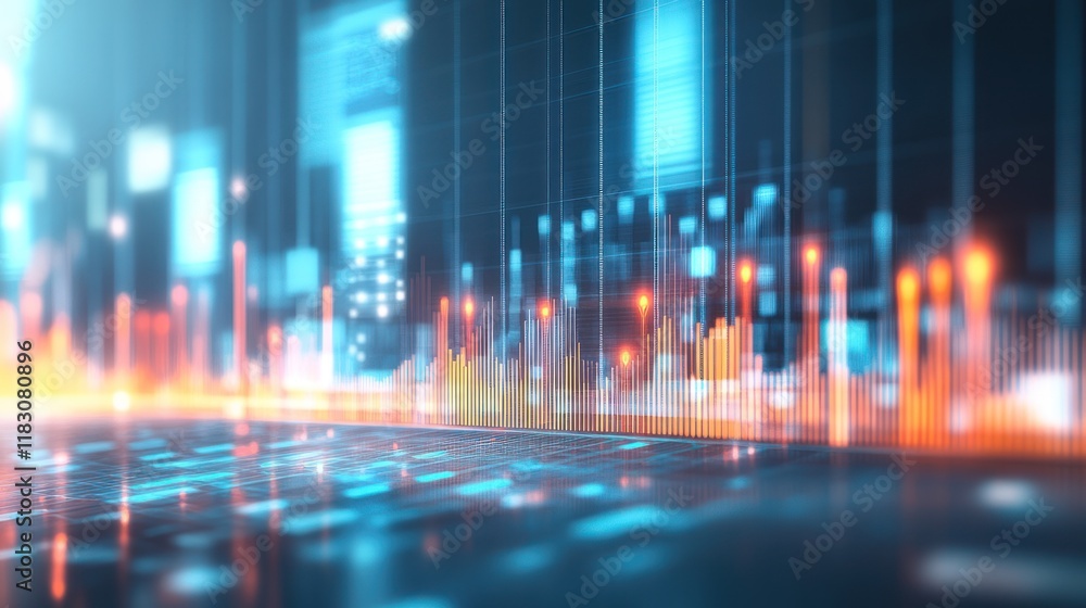 Abstract digital data visualization with glowing lines and graphs. Abstract digital data visualization with glowing lines and graphs.