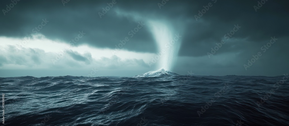 Naklejka premium Waterspout over stormy ocean. (1)