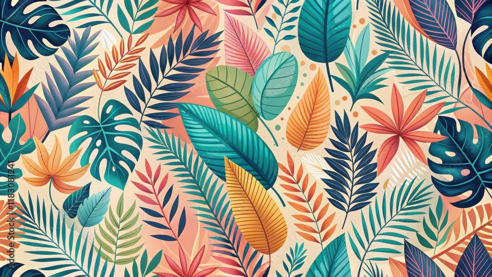 Vibrant Tropical Foliage Seamless Pattern Design Featuring Lush Leaves and Exotic Plants Vibrant Tropical Foliage Seamless Pattern Design Featuring Lush Leaves and Exotic Plants