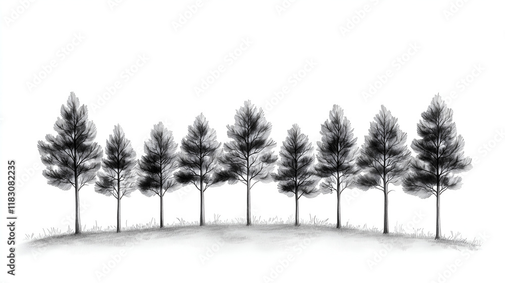 custom made wallpaper toronto digitalblack and white tree on white, hand drawn sketch