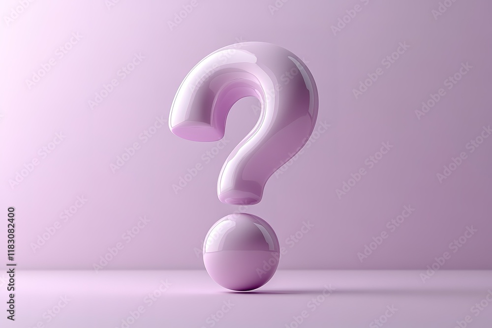 A 3D rendered pink question mark and sphere. A simple, minimalist design. A 3D rendered pink question mark and sphere. A simple, minimalist design.