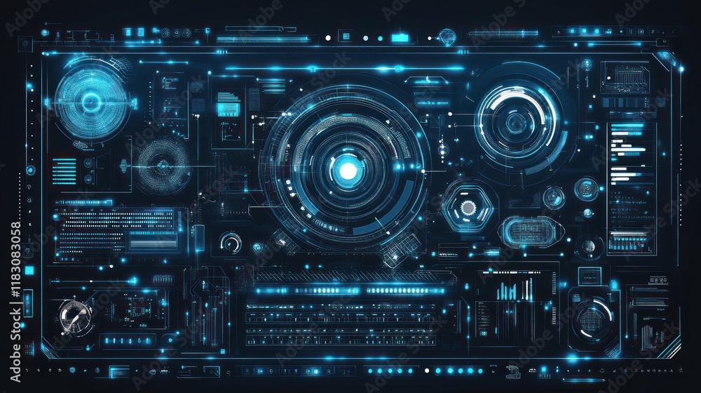 Futuristic HUD interface with digital elements. Futuristic HUD interface with digital elements.