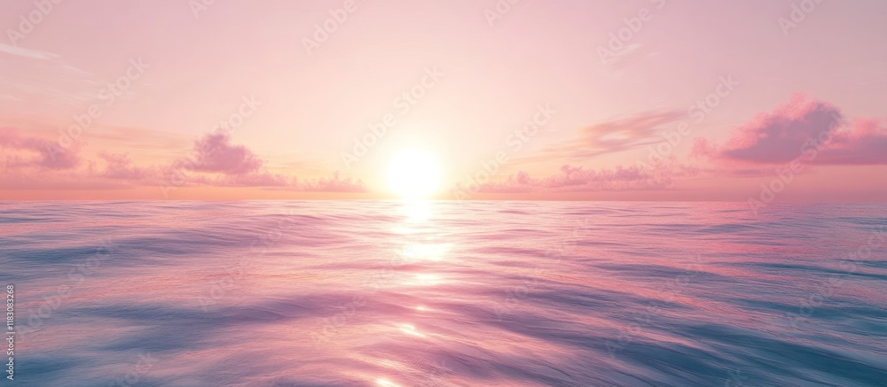 Obraz premium Pink sunset over calm ocean waves.