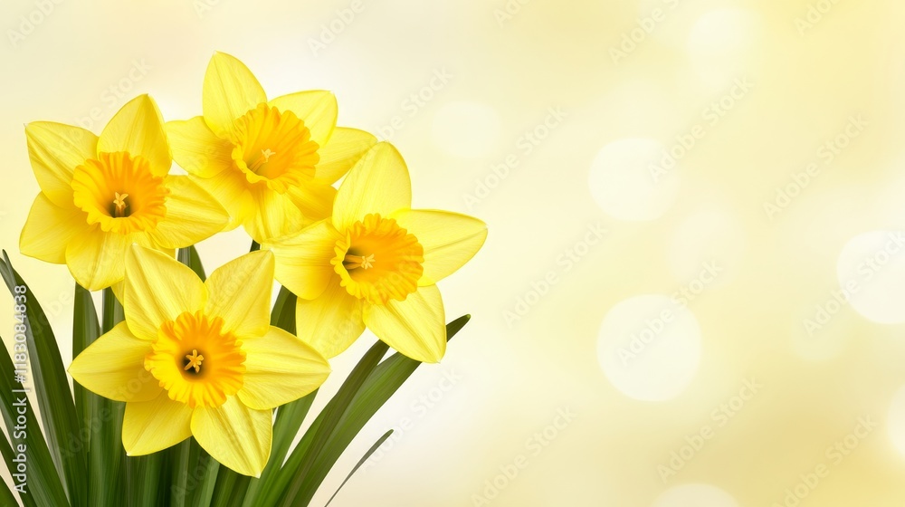 Naklejka premium Spring Blooms Vibrant Yellow Daffodils Bouquet