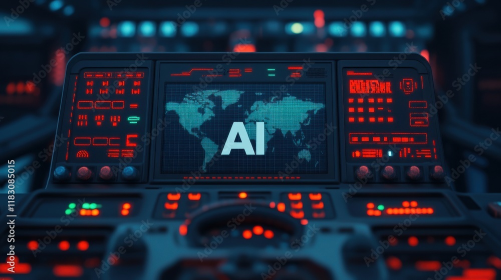 Ai control panel displaying global map and data insights high-tech environment futuristic viewpoint Ai control panel displaying global map and data insights high-tech environment futuristic viewpoint
